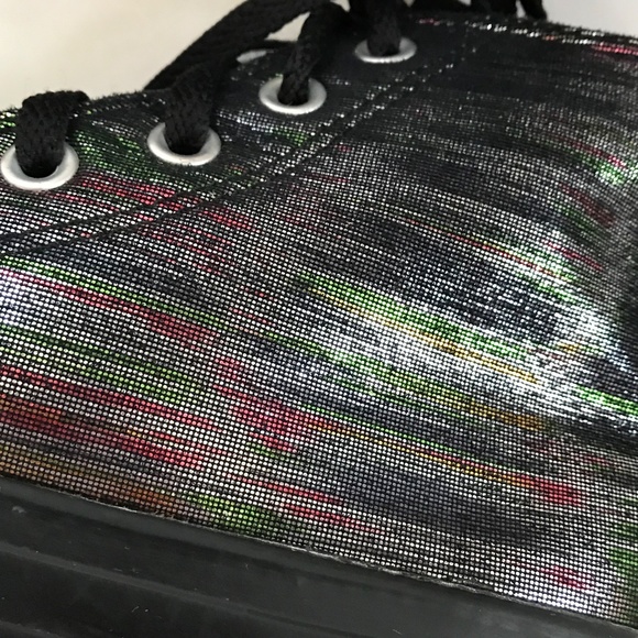 CONVERSE Metallic Iridescent Rainbow High Top Sneakers Black Women’s Size 7 - Picture 12 of 16